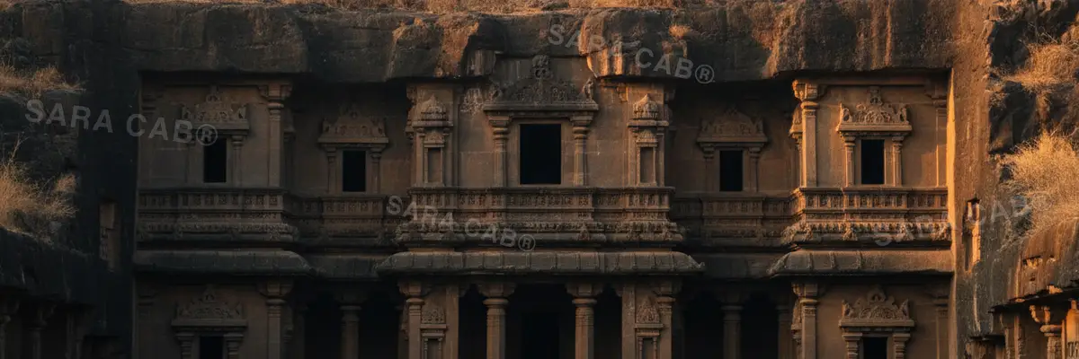 Rock-cut architecture carved into a basalt escarpment near Ellora