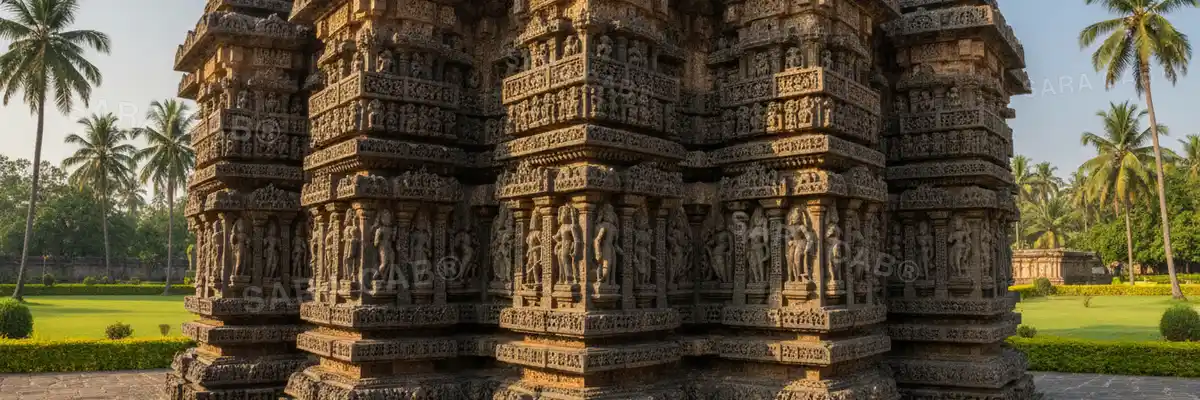 Carved soapstone friezes on a Hoysala temple exterior