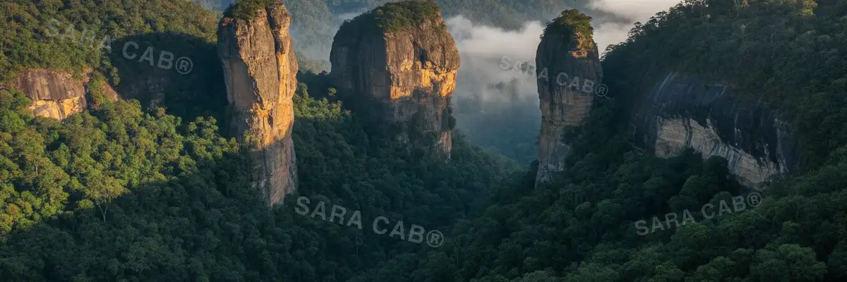 Sheer rock pillars above the valley at Kodaikanal