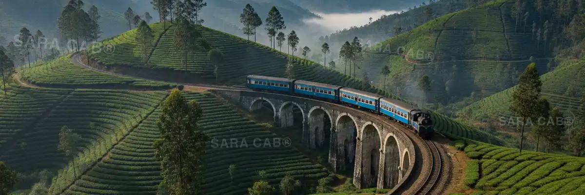 Tea slopes and the Nilgiri Mountain Railway near Ooty