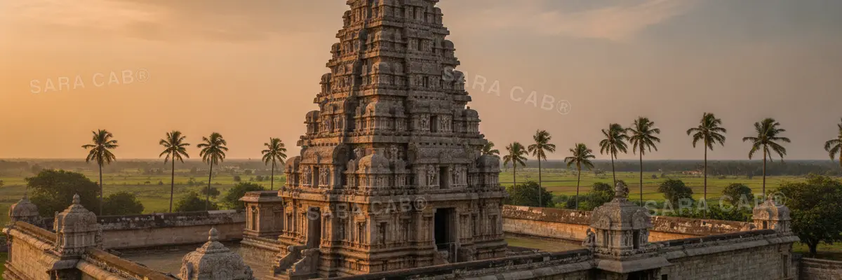 A Chola temple tower rising above the Cauvery delta