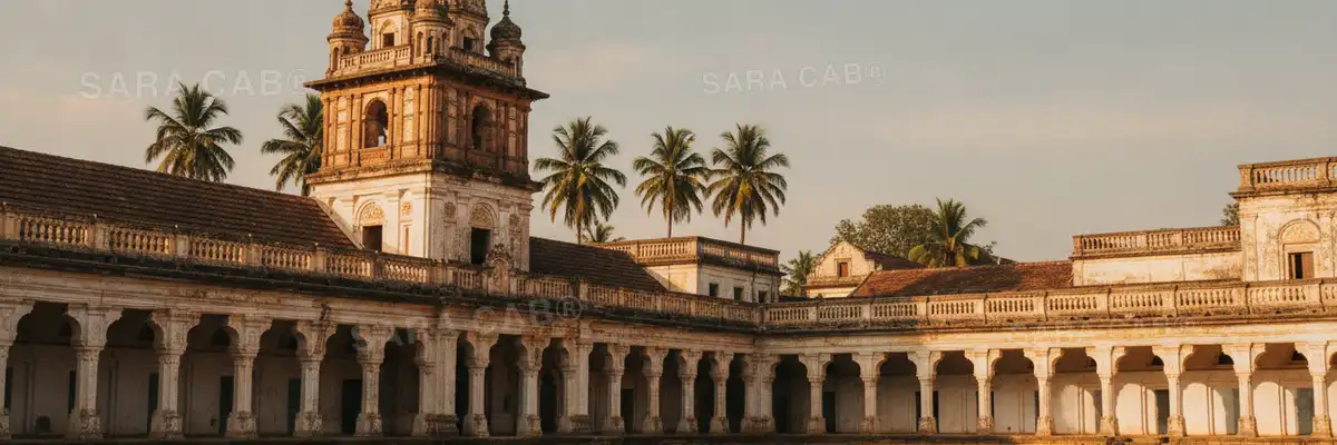 Painted galleries and a tower in the old palace quarter of Thanjavur